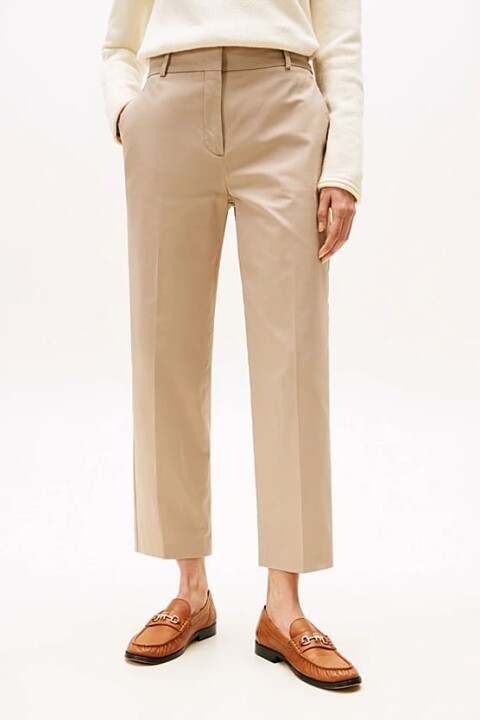 Kadın Slim Straight Fit Chino Pantolon - Bej 