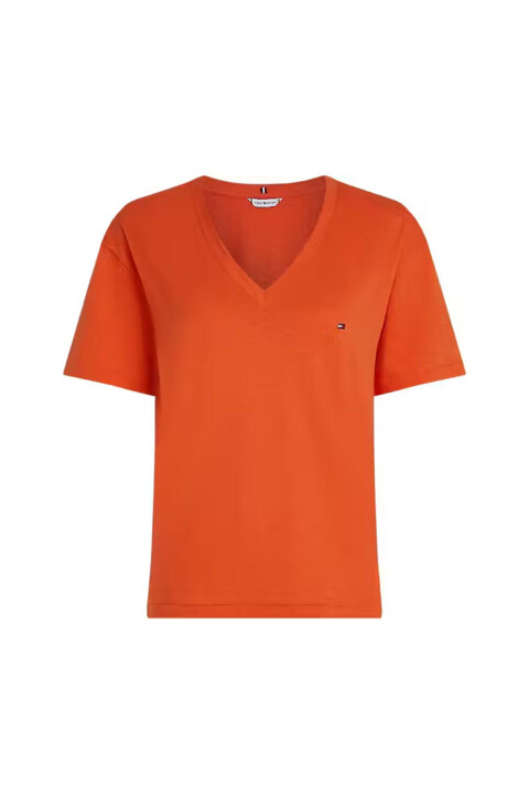 Kadın Slub Crop V-Neck Kısa Kollu T-Shirt - Turuncu - Tommy Hilfiger