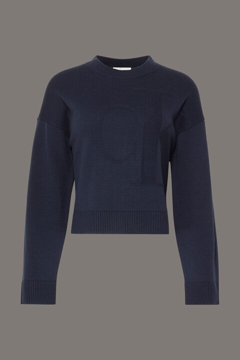 Kadın Smooth Cotton Örme Logolu Kazak - Lacivert - Calvin Klein