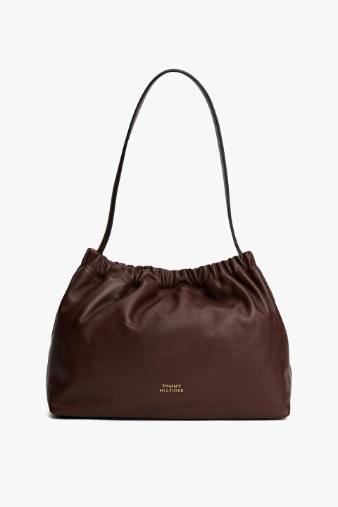 Kadın Soft Leather Büzgü Detaylı Deri Omuz Çantası - Kahverengi 