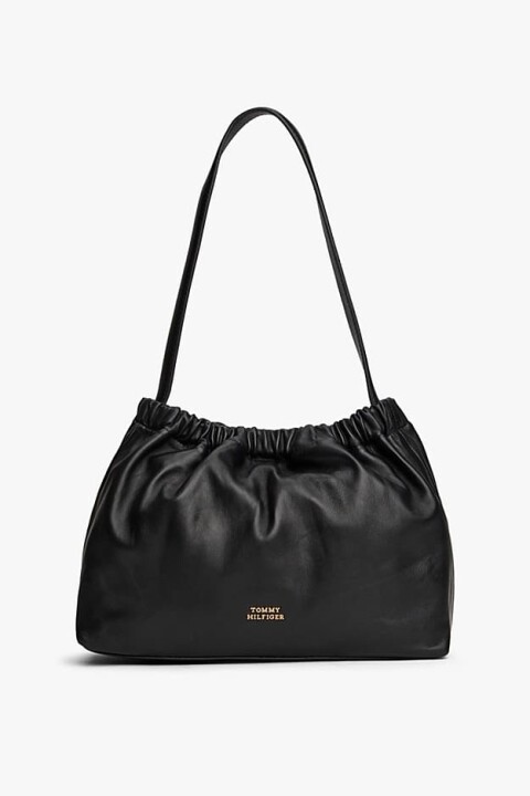 Kadın Soft Leather Büzgü Detaylı Deri Omuz Çantası - Siyah 