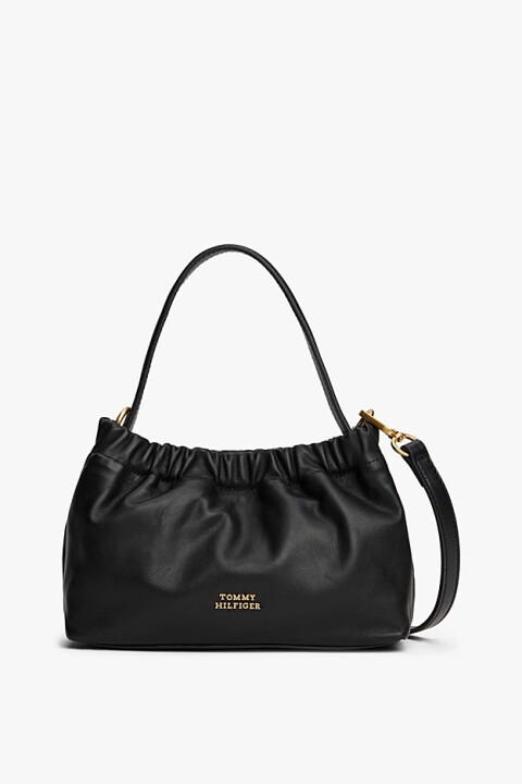 Kadın Soft Leather Mini Büzgü Detaylı Deri Omuz ve Çapraz Çanta - Siyah - Tommy Hilfiger