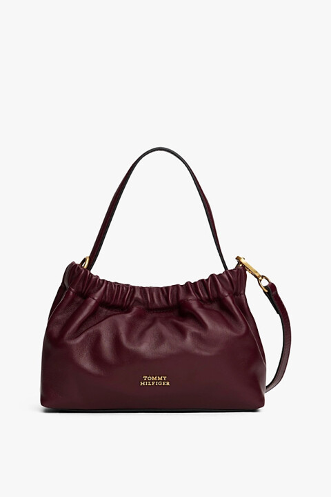Kadın Soft Leather Mini Crossover Büzgü Detaylı Deri Omuz ve Çapraz Çanta - Bordo - Tommy Hilfiger