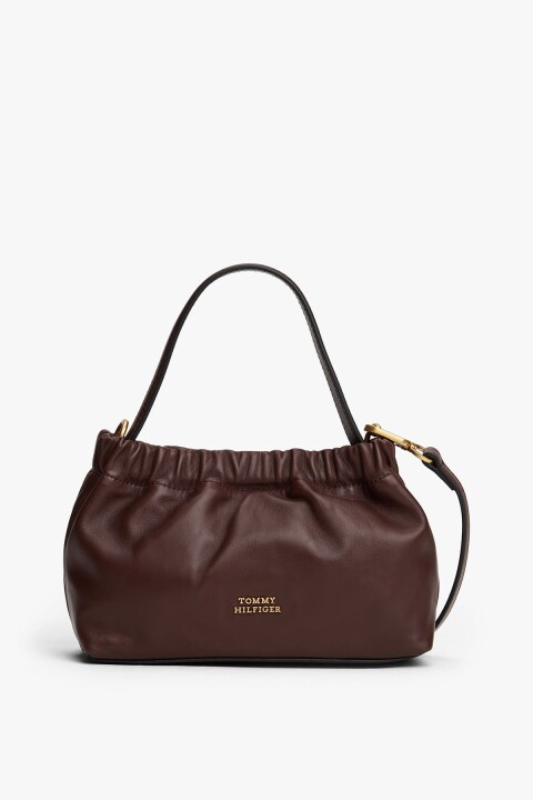 Kadın Soft Leather Mini Crossover Büzgü Detaylı Deri Omuz ve Çapraz Çanta - Kahverengi 