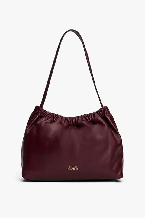 Kadın Soft Leather Shoulder Bag Büzgü Detaylı Deri Omuz Çantası - Bordo - Tommy Hilfiger