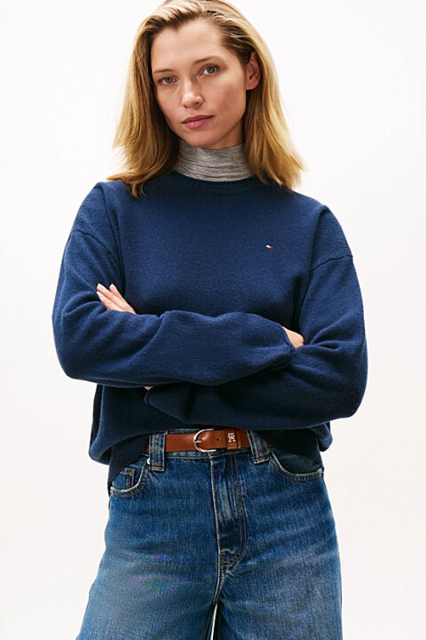 Kadın Soft Wool Relaxed Fit Düşük Omuz Kazak - Lacivert - Tommy Hilfiger