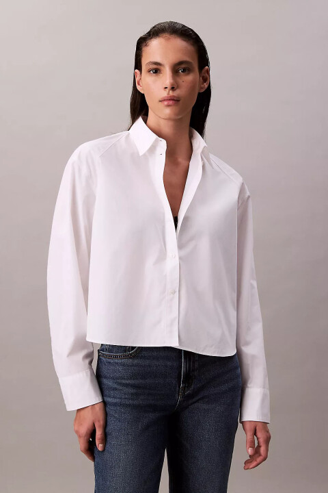 Kadın Solid Boxy Cropped Shirt Gömlek - Beyaz - Calvin Klein
