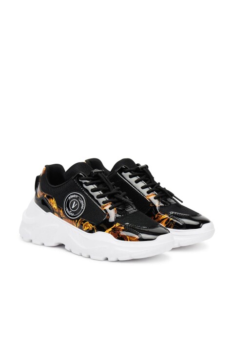 Kadın Speedtrack Dis. SC7 Fileli Barok Desenli Rugan Detaylı Sneaker - Siyah/Gold 