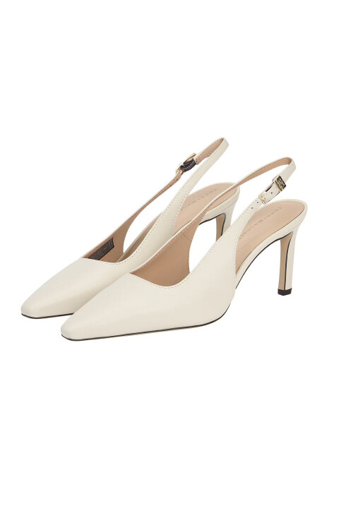 Kadın Squared Toe High Heel Slingback Topuklu Ayakkabı - Krem - Tommy Hilfiger