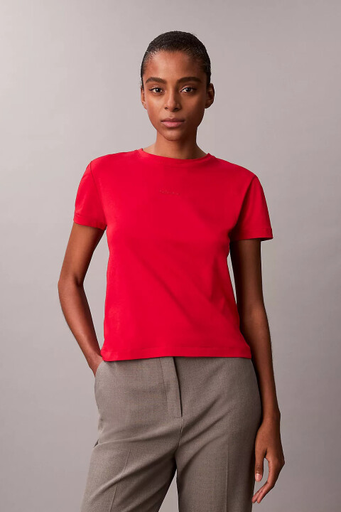 Kadın Ss Supima Fine Interlock Nano Lo T-Shirt - Kırmızı - Calvin Klein