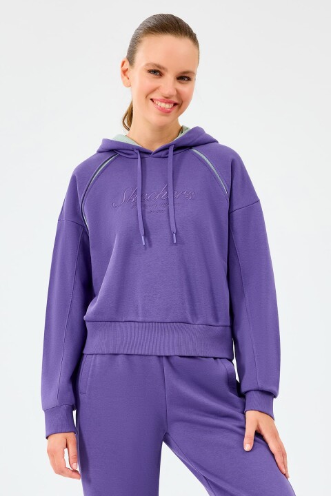 Kadın Standart Kalıp Kapüşonlu Logolu Sweatshirt - Mor - Skechers