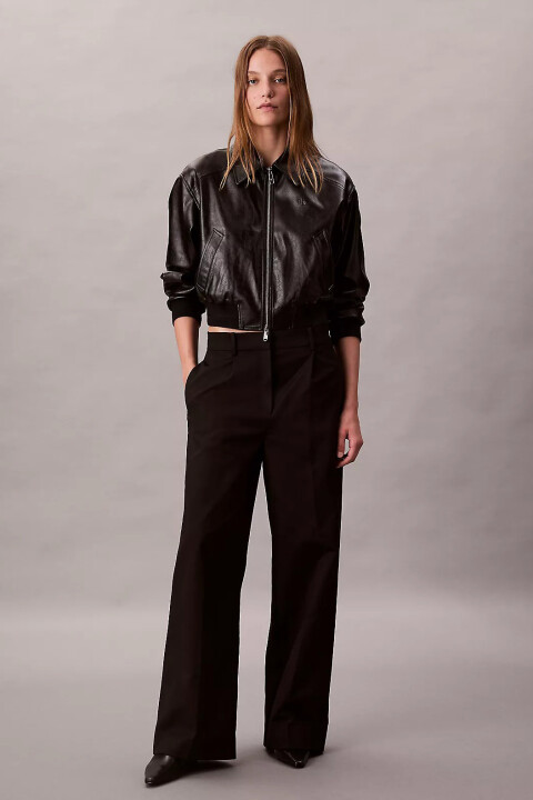 Kadın Stretch Chino W/ Pleat - Wide Le Pantolon - Siyah - Calvin Klein