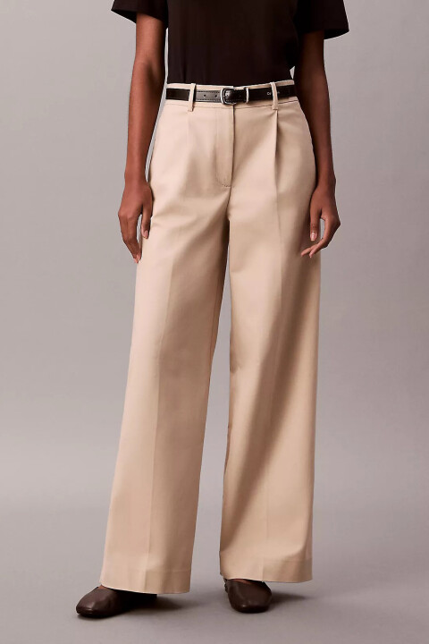 Kadın Stretch Chino W/ Pleat Wide Le Pantolon - Taş - Calvin Klein
