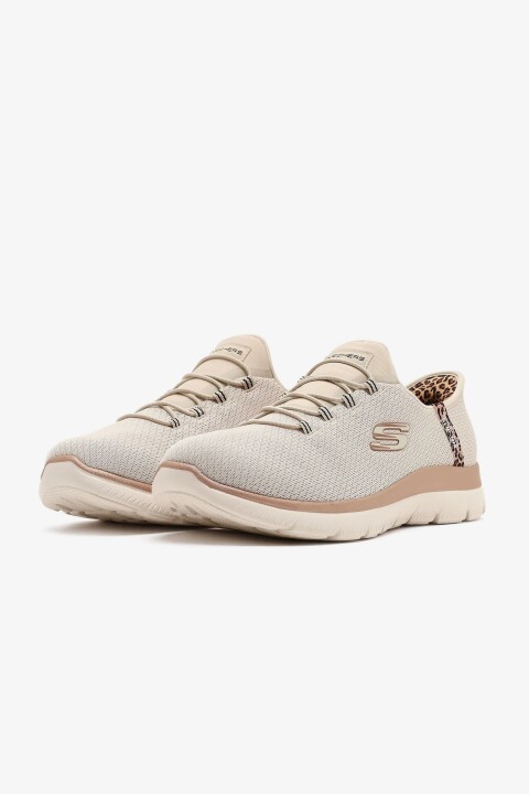 Kadın Summits Leopard Chic Slip-ins® Teknolojili Spor Ayakkabı - Bej - Skechers