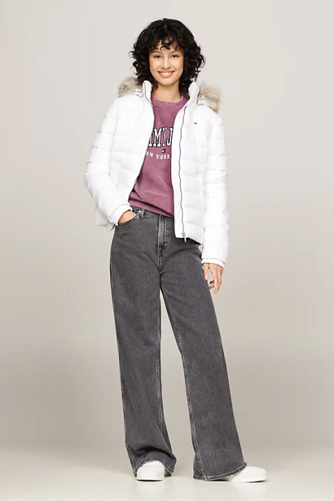 Kadın Suni Kürk Kapüşonlu Kaz Tüyü Dolgulu Mont - Beyaz 