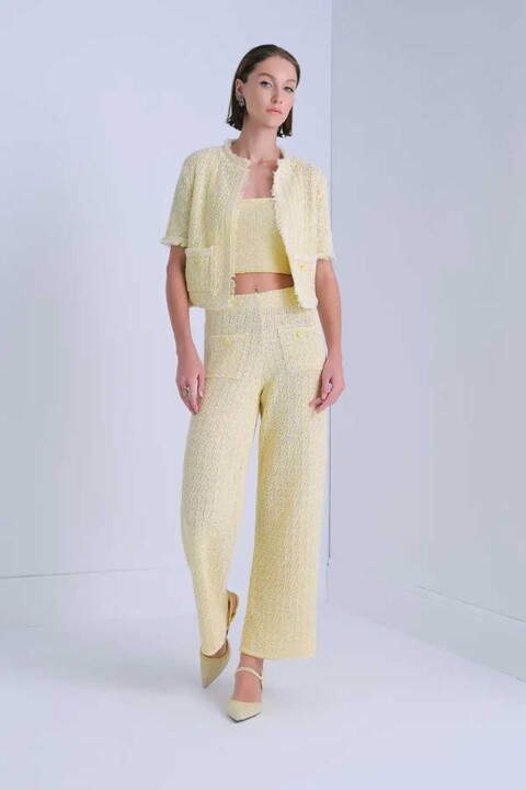 Kadın Süs Cep Detaylı Tüvit Pantolon - Sarı - Join Us