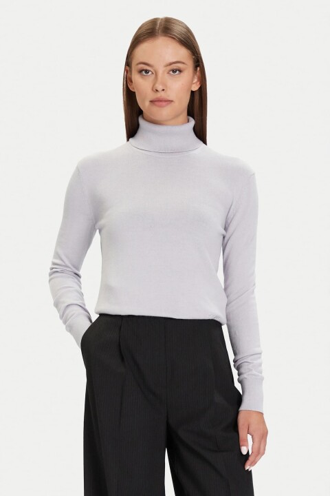 Kadın Tam Kalıp Balıkçı Yaka İnce Örgü Yün Karışımlı Triko - Açık Lila - Calvin Klein