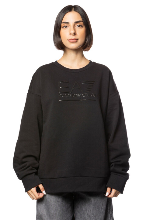 Kadın Tam Kalıp Bisiklet Yaka Tonal Logolu Sweatshirt - Siyah - Ea7