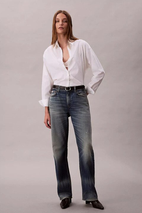 Kadın Tam Kalıp Desenli %100 Pamuk Gömlek - Beyaz - Calvin Klein