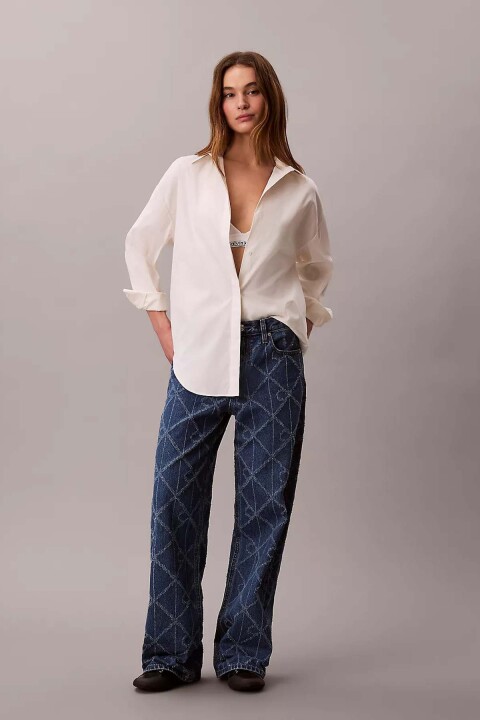 Kadın Tam Kalıp Düşük Bel Bol Paça Desenli Jean - İndigo - Calvin Klein