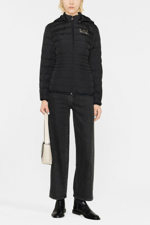 Kadın Tam Kalıp Kapüşonlu Bomber Mont - Siyah - Ea7