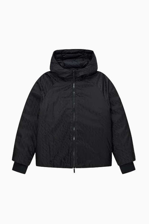 Kadın Tam Kalıp Kapüşonlu Jakar Desenli Şişme Mont - Siyah - Armani Exchange