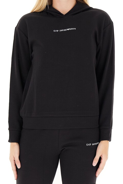 Kadın Tam Kalıp Kapüşonlu Logolu Sweatshirt - Siyah - Ea7