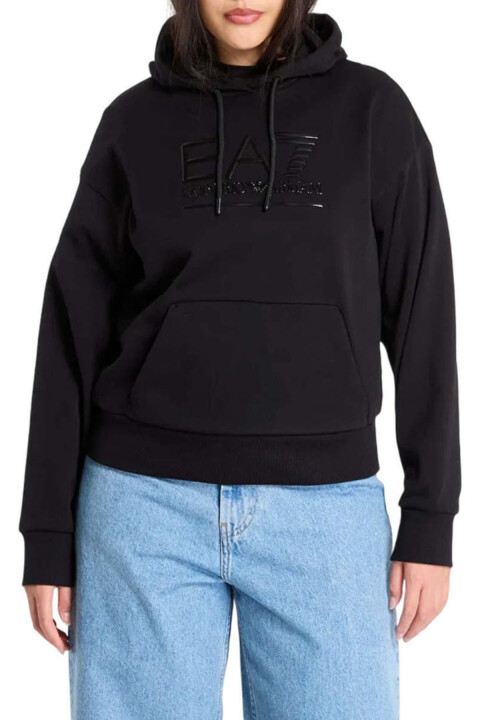 Kadın Tam Kalıp Kapüşonlu Tonal Logolu Sweatshirt - Siyah - Ea7
