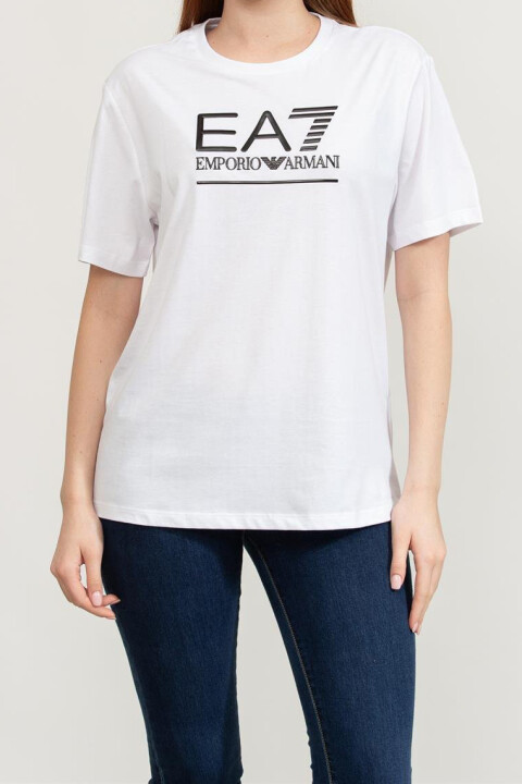 Kadın Tam Kalıp Kısa Kollu Büyük Logolu T-Shirt - Beyaz - Ea7