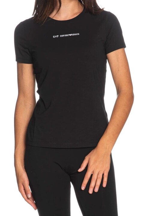 Kadın Tam Kalıp Kısa Kollu Logolu T-Shirt - Siyah - Ea7