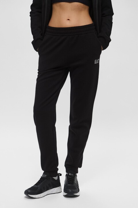 Kadın Tam Kalıp Paçası Lastikli Logolu Eşofman Altı - Siyah - Ea7