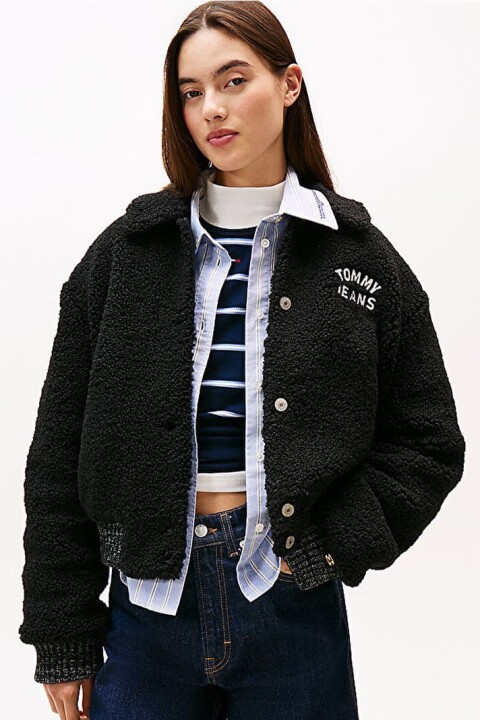 Kadın Teddy Varsity Bomber Ceket - Siyah - Tommy Hilfiger