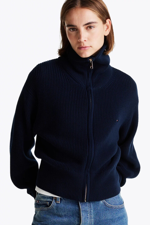 Kadın Th Cardigan Stitch Fermuarlı Hırka - Lacivert - Tommy Hilfiger
