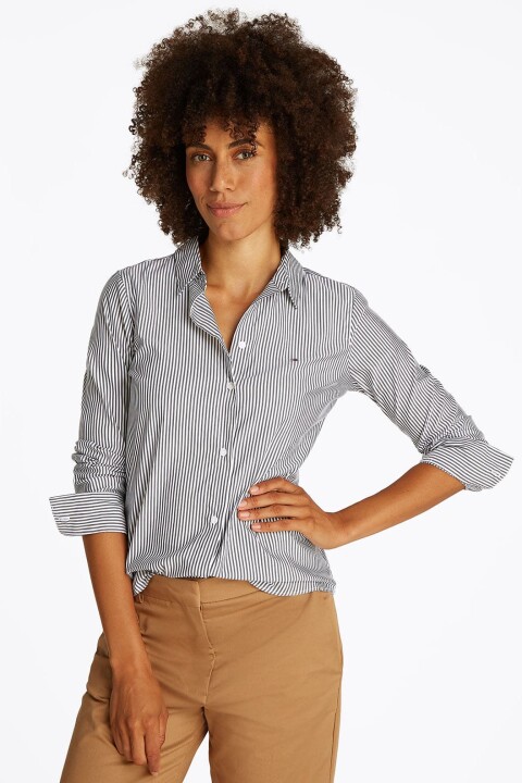 Kadın Th Çizgili Gömlek - Lacivert - Tommy Hilfiger