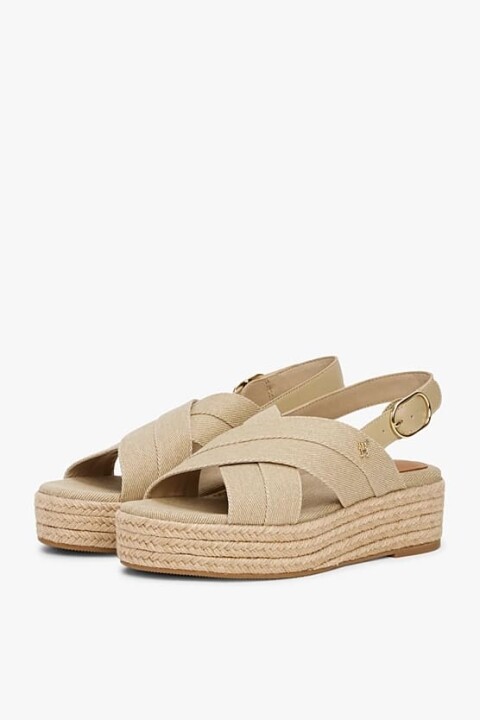 Kadın Th Denim Platform Topuklu Espadril Sandalet - Bej 