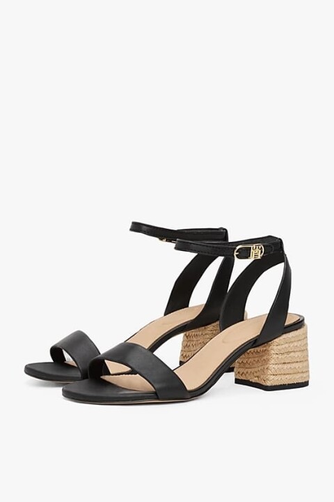 Kadın Th Deri Espadrille Topuklu Sandalet - Siyah 