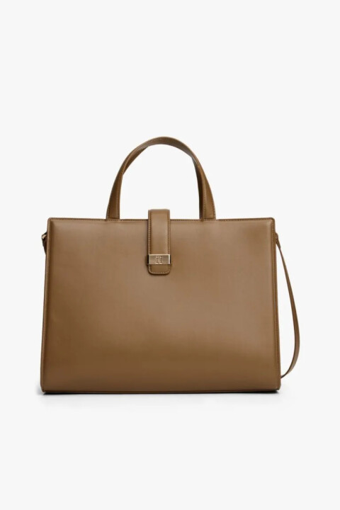 Kadın Th Heritage Metal Toka Detaylı El ve Omuz Çantası - Kahverengi 