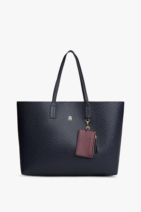 Kadın TH Icon Tote Monogram Desenli Büyük Omuz Çantası - Lacivert - Tommy Hilfiger