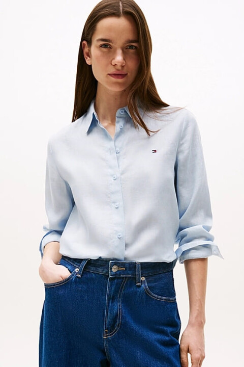Kadın Th Linen Relaxed Gömlek - Mavi - Tommy Hilfiger