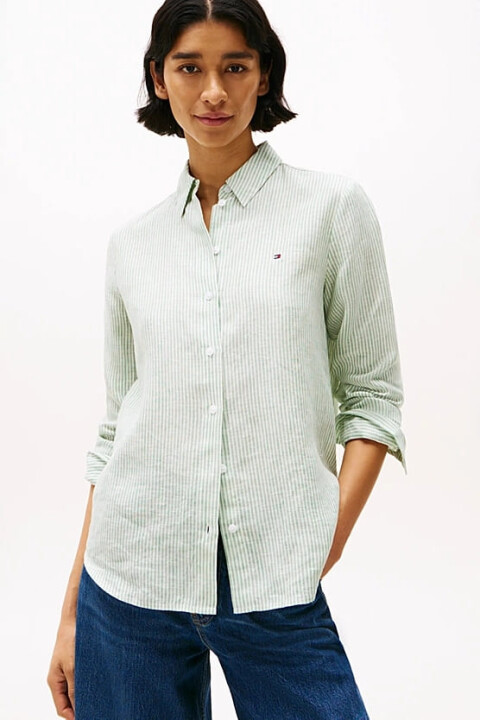Kadın Th Linen Relaxed Gömlek - Yeşil 