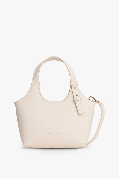 Kadın TH Logo Mini Tote Yarım Ay Formlu El Çantası - Krem - Tommy Hilfiger