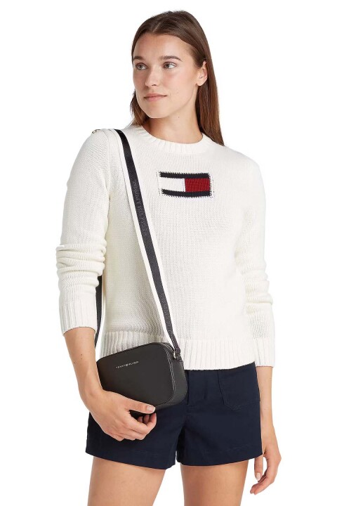 Kadın TH Logotape Camera Bag Omuz Çantası - Siyah 