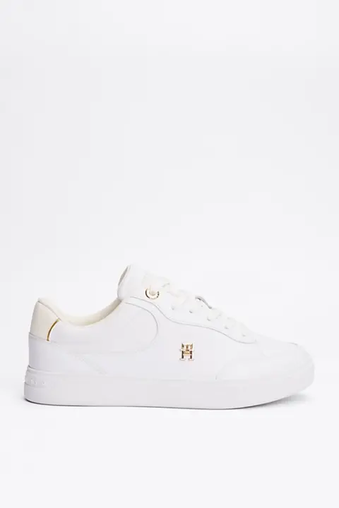 Kadın Th Monogram Deri Court Spor Ayakkabı - Beyaz 