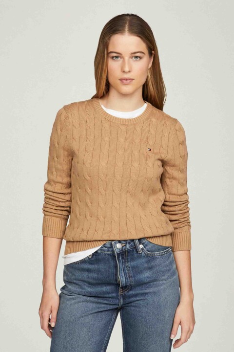 Kadın Th Örgü Desen Kazak - Kahverengi 