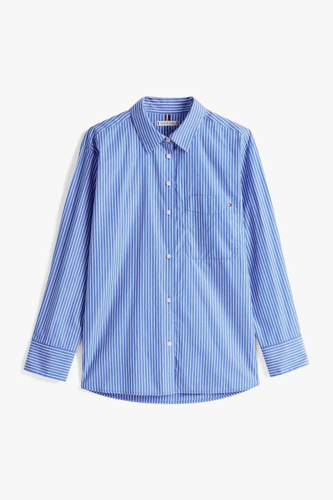 Kadın Th Oversize Çizgili Gömlek - Mavi - Tommy Hilfiger