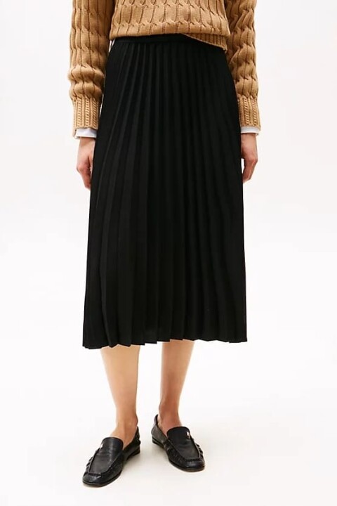 Kadın Th Pileli Midi Etek - Siyah 