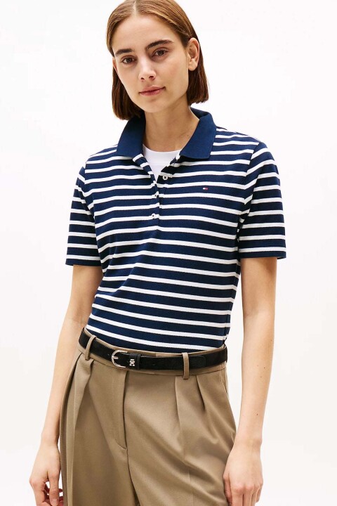 Kadın Th Pique 1985 Polo Çizgili T-Shirt - Lacivert 