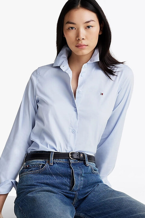 Kadın Th Poplin Regular Gömlek - Mavi - Tommy Hilfiger