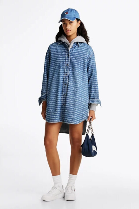 Kadın Th Rahat Gömlek Elbise - Mavi - Tommy Hilfiger