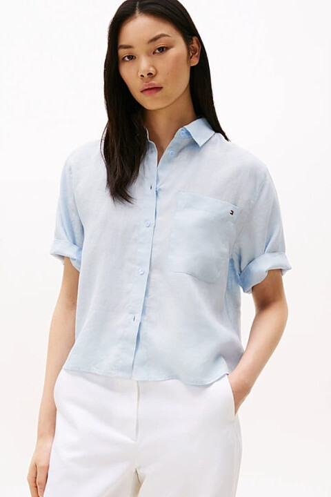 Kadın Th Relaxed Keten Gömlek - Açık Mavi 